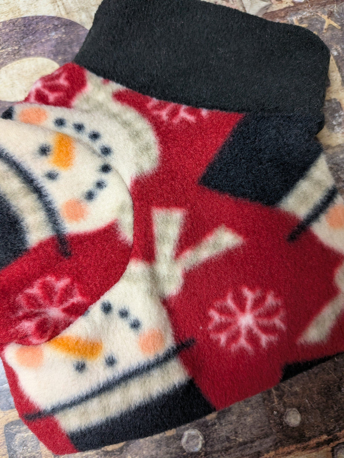 Snowmen Christmas fleece top for Italian Greyhounds, red fleece with snowman faces and a black collar