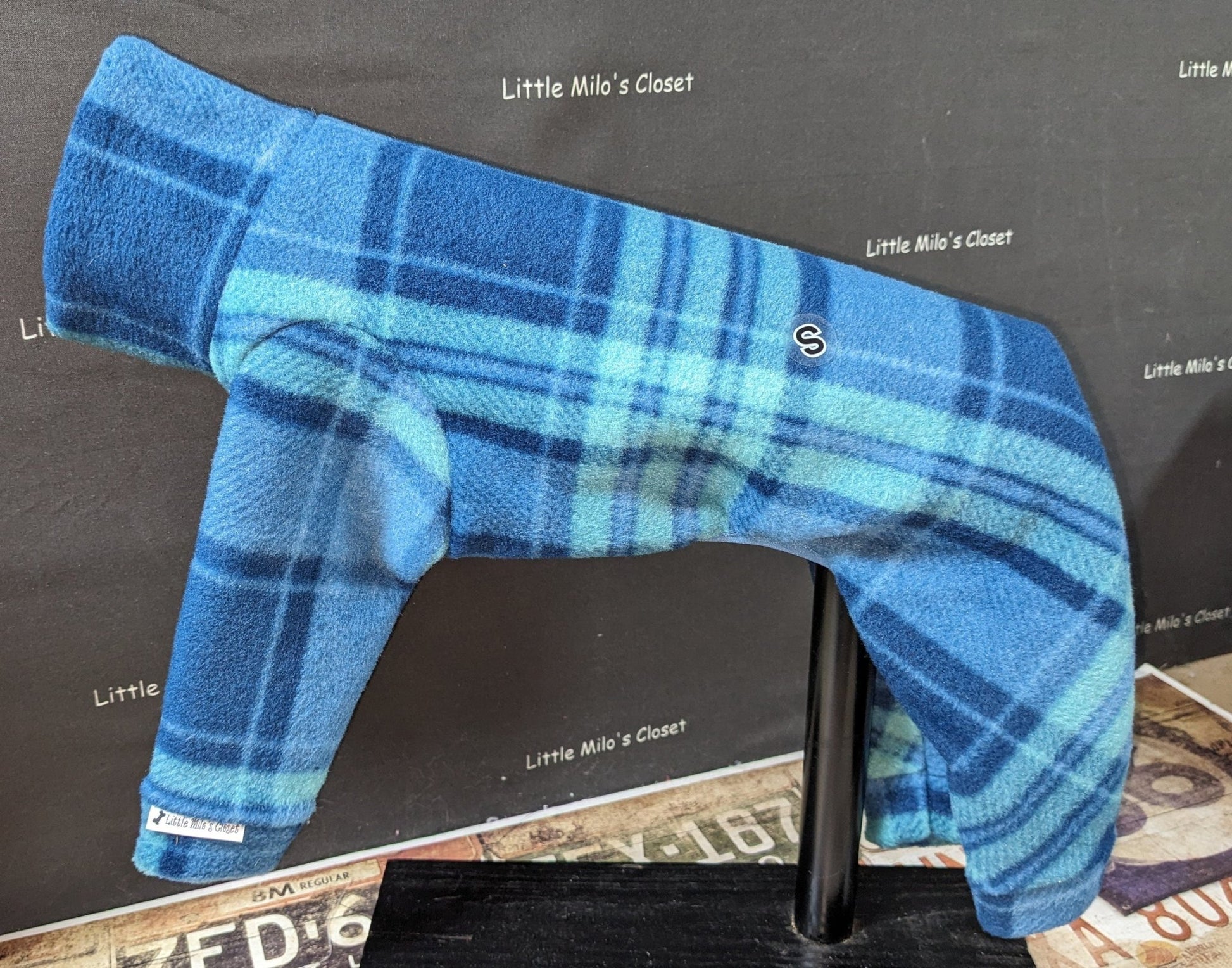 Blue and Green Plaid Italian Greyhound Fleece Jammies - Little Milo's Closet