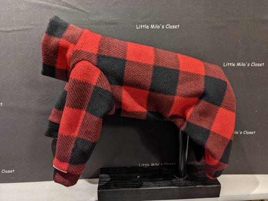 Buffalo Plaid Italian Greyhound Fleece Jammies - Little Milo's Closet