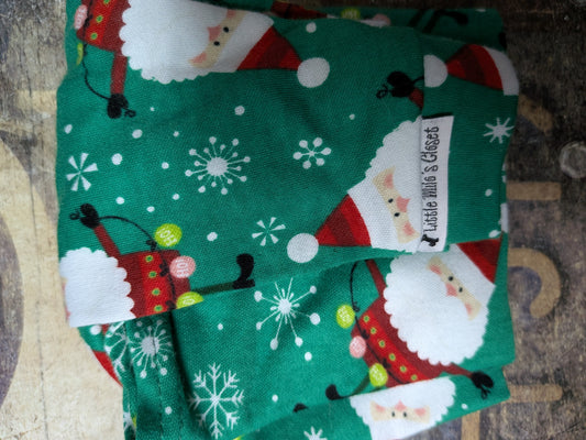 XS Santa on Green Christmas 2 legged shirt for Italian Greyhounds with Santas and snowflakes