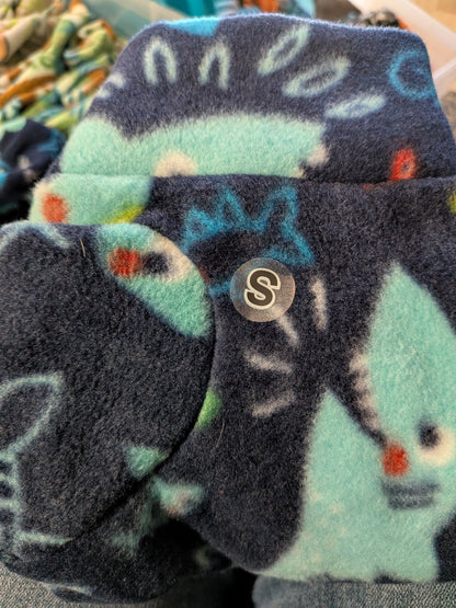 Close-up of the snap closure on a navy and mint print plush fleece Italian Greyhound bodysuit