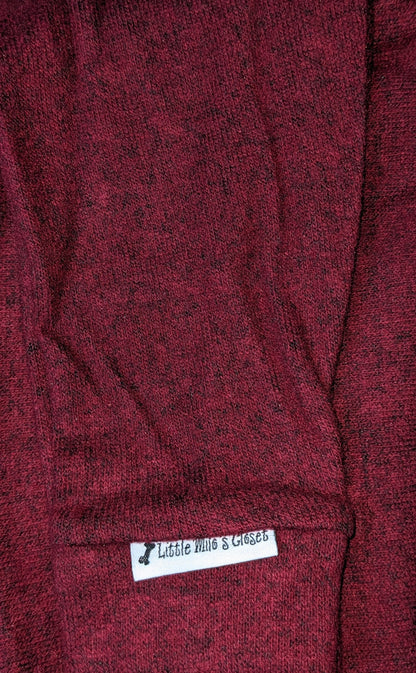 Burgundy hacci knit Italian Greyhound sweater folded flat with cuffed sleeve