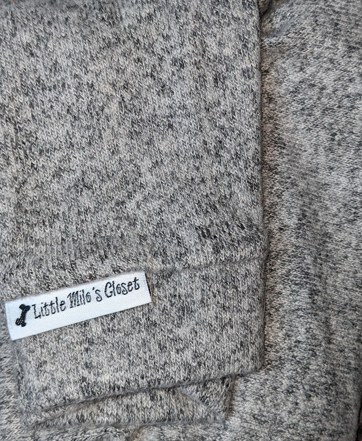 Heathered grey hacci knit Italian Greyhound sweater folded flat with label