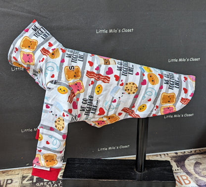 We Go Together Valentine's long sleeve shirt with toast, bacon and cookie pairs on a dog form