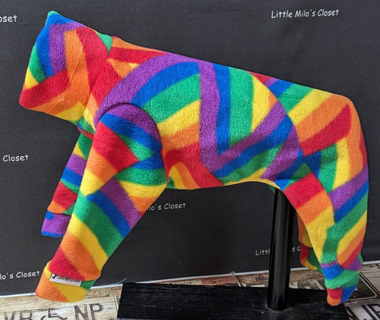 Rainbow Stripe Italian Greyhound Plush Fleece Jammies and Vests